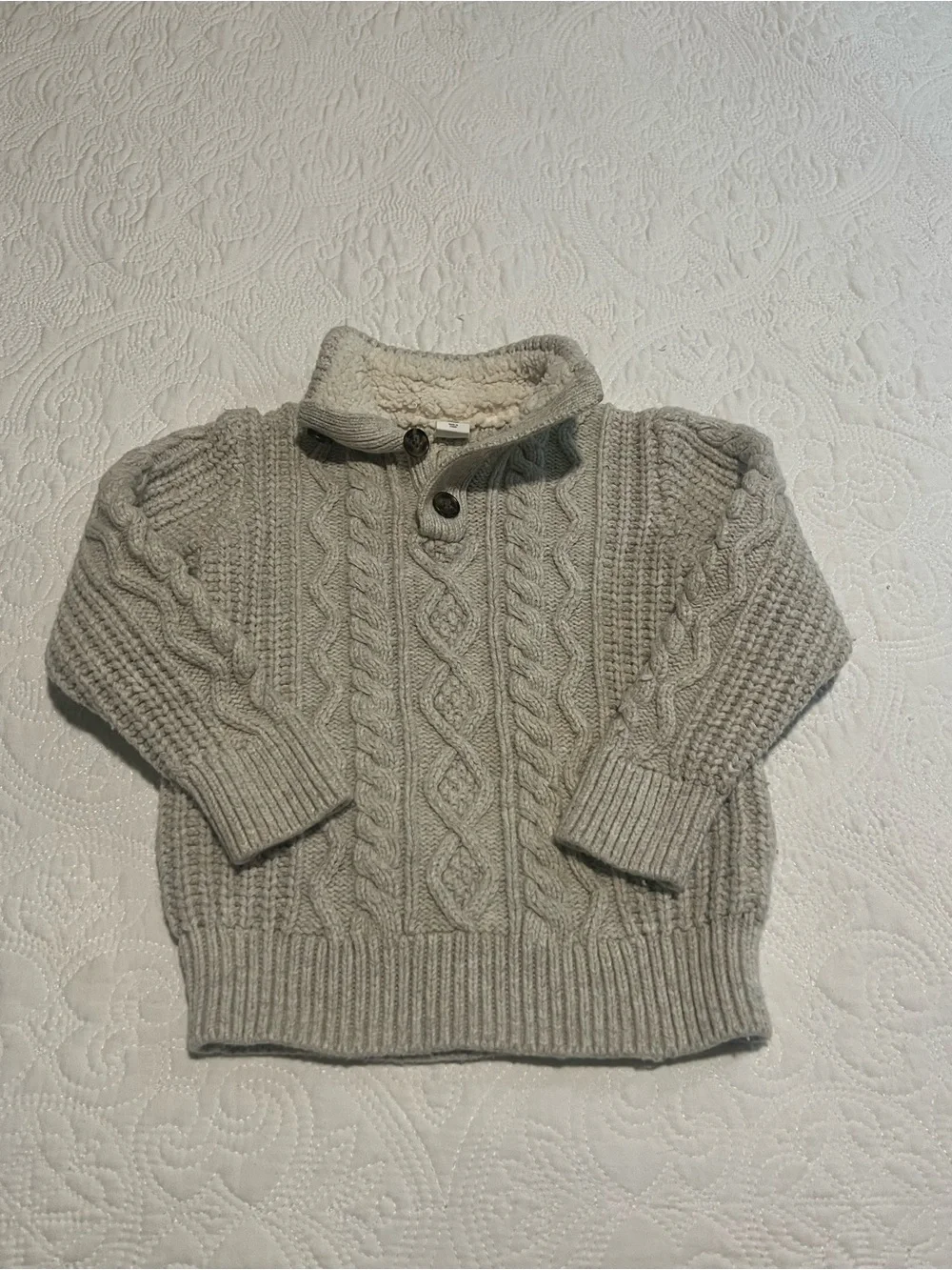 GAP Cream/Oatmeal Chunky Cable Knit Sherpa-Lined Collar Sweater 4T